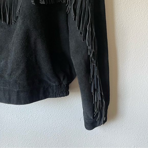 Wilson Black Bomber Jacket with Fringe Details - Picture 10 of 14